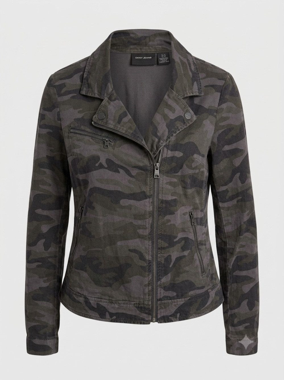 DKNY Women’s Olive & Gray Camo Utility Moto Jacket